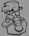 A concept sketch of Boyfriend sitting on a speaker for a sprite planned to appear in Freeplay.