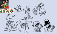 Sketches of Buggy the Bug, alongside some concepts for other characters in the game.