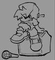 First version of a concept sketch of Boyfriend sitting on a speaker for a sprite planned to appear in Freeplay.
